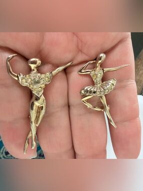Gold-Tone Ballerina Brooch Set with Crystal Accents